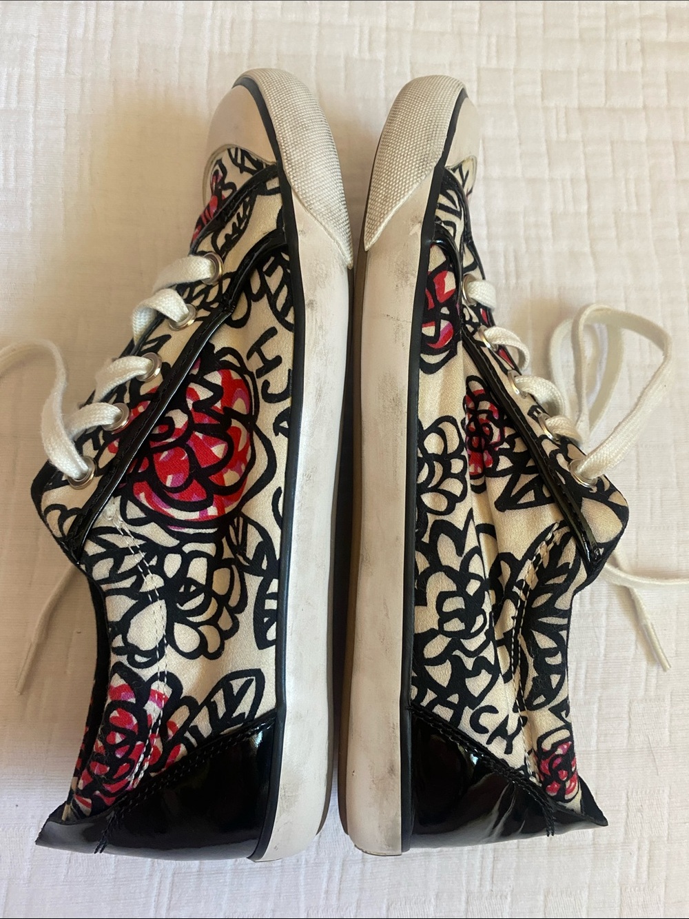 COACH Cream Canvas Sneakers with Black and Red Floral Motif - Picture 4 of 9